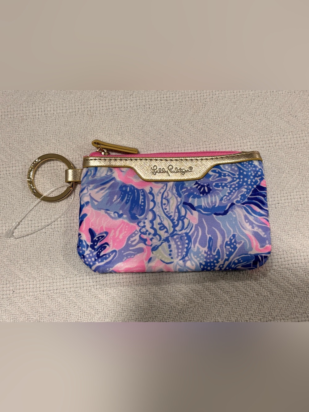 💛Lilly Pulitzer Floral Key Card Pouch in Pink, Blue & Purple with Gold Trim - Picture 2 of 8